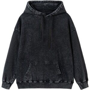 Men's All Black Acid Wash Unisex Vintage Pullover Fall Winter Hoodies Sweatshirt